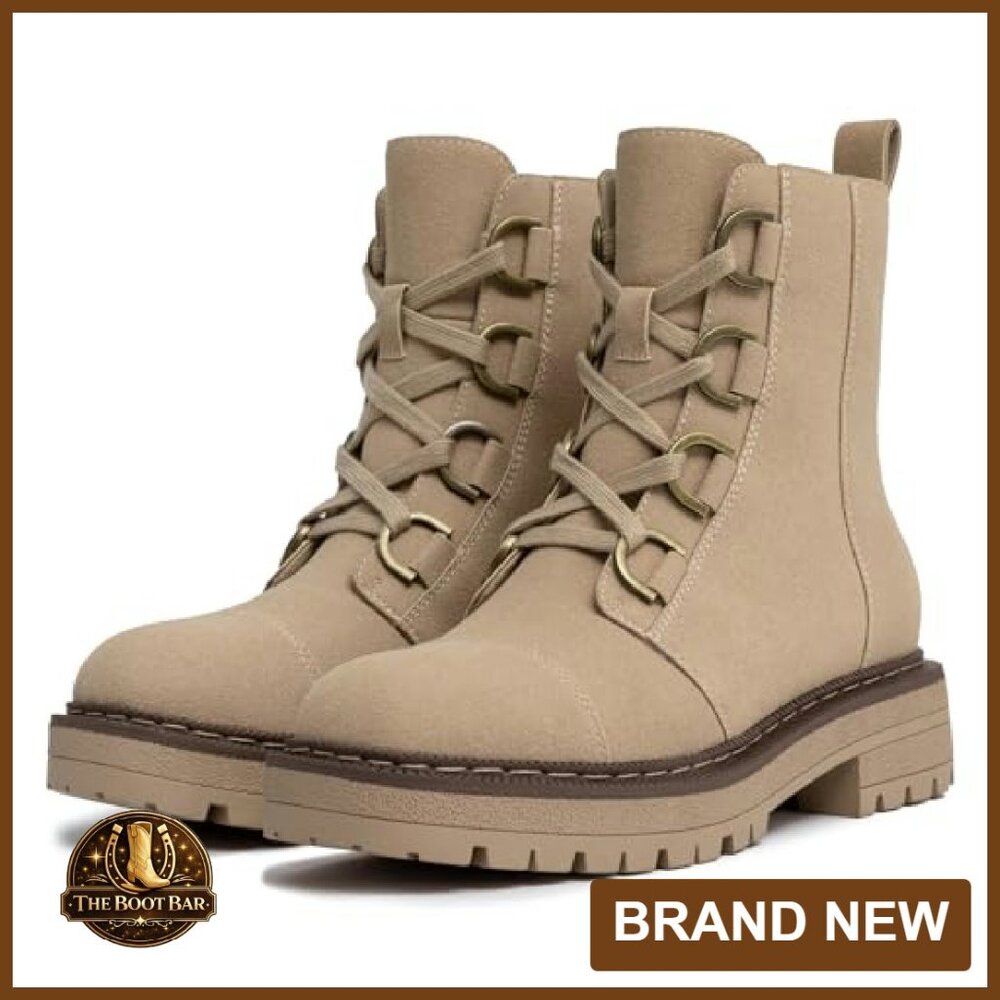 Women's Lace-Up Combat Boots Platform Chunky Heel Lug Sole Ankle Booties - Picture 4 of 8
